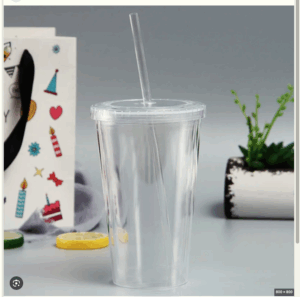 Vasos Acrilico 500cc Con Sorbete Tapa Plana