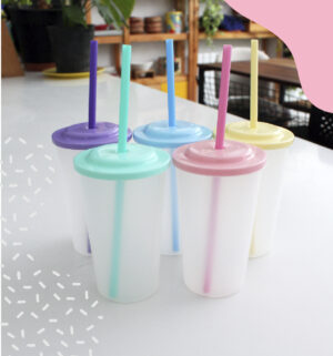 Vasos Transparente 300cc Con Sorbete Tapa Plana