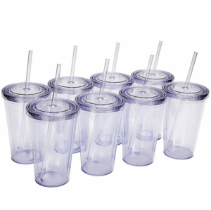 500 unidades Vasos Acrilico 500cc Con Sorbete Tapa Plana PRECIO POR MAYOR